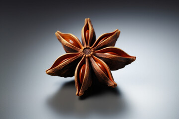 Poster - A photo showcasing star anise, known for its distinctive star-shaped structure and strong licorice-like flavor.  Generative AI technology.