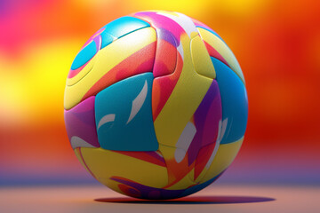 Leinwandbilder - A close-up shot of a volleyball, featuring its smooth surface, bright colors, and inflated round shape.  Generative AI technology.