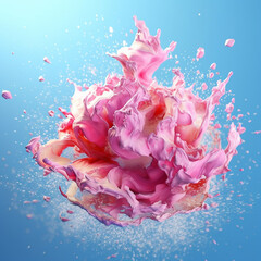 Fototapete - An abstract surreal photograph of a Rose quartz splashed in bright paint. Generative AI technology.