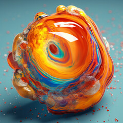 Aufkleber - An abstract surreal photograph of a Agate splashed in bright paint.  Generative AI technology.