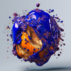 Aufkleber - An abstract surreal photograph of a Lapis lazuli splashed in bright paint.  Generative AI technology.