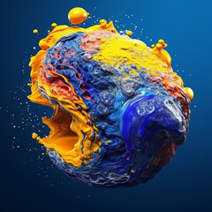 Fototapete - An abstract surreal photograph of a Lapis lazuli splashed in bright paint.  Generative AI technology.