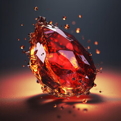 Fototapete - An abstract surreal photograph of a Garnet splashed in bright paint.  Generative AI technology.