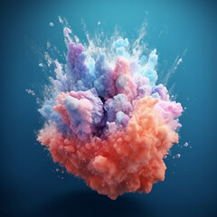 Fototapete - An abstract surreal photograph of a Celestite splashed in bright paint.  Generative AI technology.