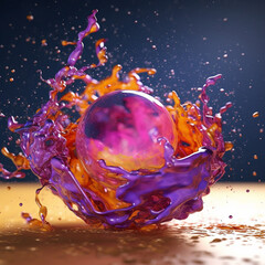 Fototapete - An abstract surreal photograph of a Ametrine splashed in bright paint.  Generative AI technology.