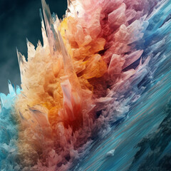 Poster - An abstract surreal photograph of a Selenite splashed in bright paint.  Generative AI technology.