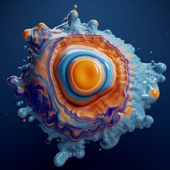Poster - An abstract surreal photograph of a Blue lace agate splashed in bright paint.  Generative AI technology.
