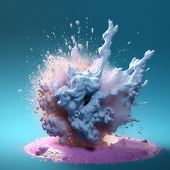 Fototapete - An abstract surreal photograph of a Angelite splashed in bright paint.  Generative AI technology.