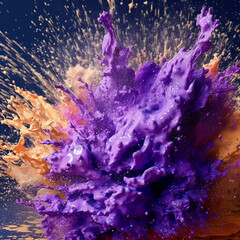 Fototapete - An abstract surreal photograph of a Charoite splashed in bright paint.  Generative AI technology.