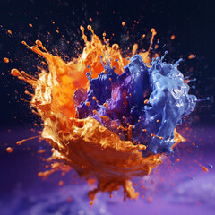 Poster - An abstract surreal photograph of a Iolite splashed in bright paint.  Generative AI technology.
