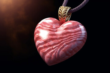 Aufkleber - An artistic photo of a carved gemstone pendant in the shape of a heart, made with Rhodochrosite, Generative AI technology.