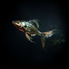 Wall Mural - Flying Illuminated Fish in Water. Generative ai