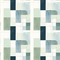 Seamless pattern background with abstract watercolor textured geometric figures for printing, packaging, textile. Aquarelle simple forms on white background. Soft light pastel green and blue colors