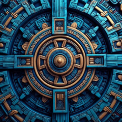 Leinwandbilder - A close-up shot of Aztec geometric patterns, inspired by the ancient civilization of Mexico, showcasing intricate and symmetrical designs incorporating symbols  Generative AI technology.