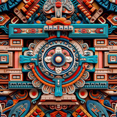 Aufkleber - A close-up shot of Aztec geometric patterns, inspired by the ancient civilization of Mexico, showcasing intricate and symmetrical designs incorporating symbols  Generative AI technology.