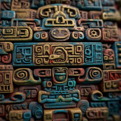 Fototapete -  Mayan hieroglyphics, representing the ancient writing system of the Mayan civilization, featuring intricate symbols. Generative AI technology.