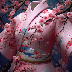Poster - Japanese kimono patterns, featuring intricate designs inspired by nature, such as cherry blossoms, waves, or cranes, representing beauty, elegance, and Japanese culture. Generative AI technology.