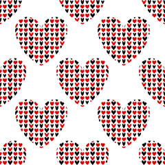 Wall Mural - Red-black hearts isolated on white background. Cute seamless pattern. Vector simple flat graphic illustration. Texture.