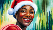 Smiling Cute African Girl With Santa Hat