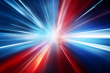 futuristic speed motion with blue and red rays of light abstract background. generative ai.