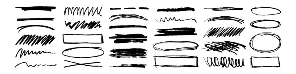 Wall Mural - handdrawn highlighter marker underlines and scribbles. charcoal bold grunge dirty brushstrokes. vect