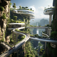 Wall Mural - green eco city concept, futuristic high-tech city with advanced infrastructure, science fiction city