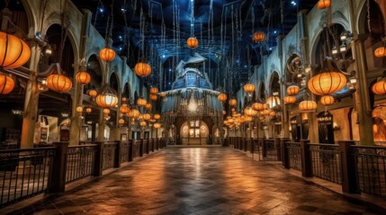 Places decorated for Halloween night.