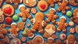 © John Martin - Christmas gingerbread cookies on a blue background. New Year's background.