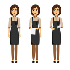 Waiters in apron. Taking order, standing with towel. Illustration on transparent background