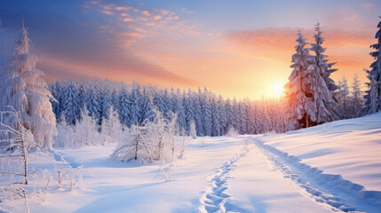 Wall Mural - Winter landscape with trees, snow, cold, frozen