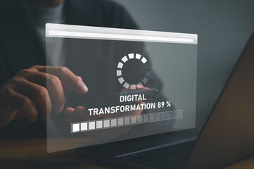Leinwandbilder - Digital transformation change management, internet of things. New technology big data and business process strategy, automate operation, digitalization technology concept with progress bar.