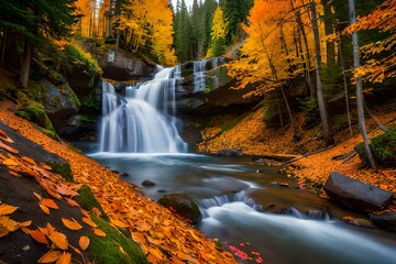 Sticker - waterfall in autumn generated ai