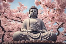 Cherry Blossoms In Japan Tourist Attraction Japan's Buddha Statue Generative AI