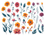 Fototapeta Panele - set of colorful flower vibrant watercolor on transparent background