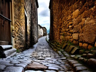 Canvas Print - old street in the town of the ancient city of the capital of france