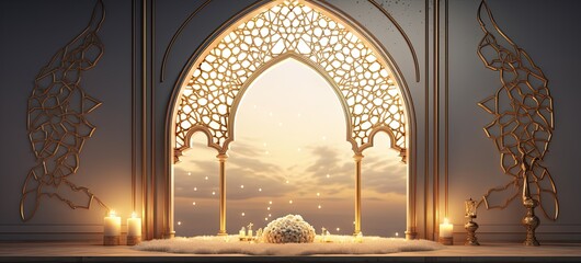 Ramadan decoration background banner illustration template. copy space.