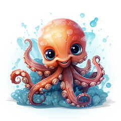 Sticker - cute octopus cartoon is swimming