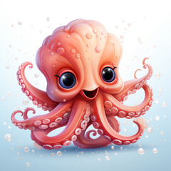 Sticker - cute octopus cartoon is swimming