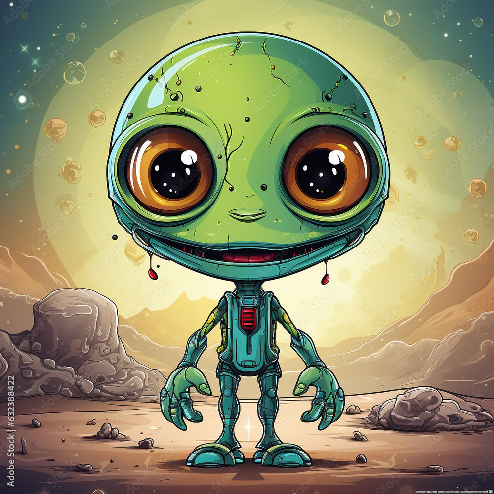 Cartoon alien from outer space white background