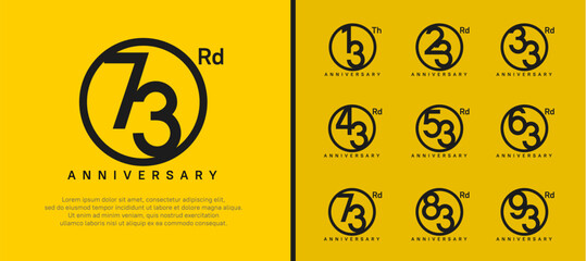 set of anniversary logo black color number in circle and black text on yellow background for celebration