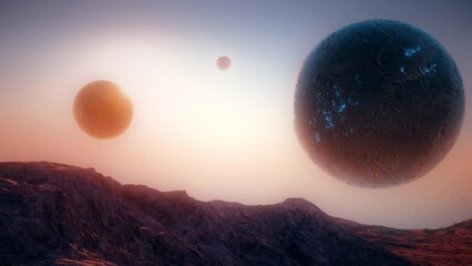 Wall Mural - The Sunset of the Planets - Loop Space Fantasy Landscape Background Wallpaper V2