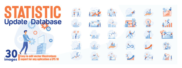 Wall Mural - statistic update database concept illustration, collection of male and female business people scenes