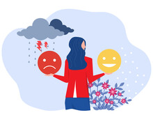 Mental Health Flat Concept,Woman Positive And Negative Emotions,good And Bad Mood.opposites Psychological Vector Mood Swings Vector Illustration