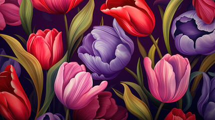 Wall Mural - Background Patterns of tulip flower