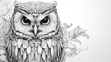 Wall Mural - Owl Black And White Drawings