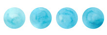 A Set Of Blue Watercolor Circles Isolated On A White Background. Hand-drawn. The Texture Of Watercolor On Paper. Watercolor Spots, Dots. An Element For Design And Decoration.