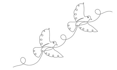 Wall Mural - Continuous one-line drawing of a couple of doves .they are flying in the sky and following each other. happy couple bird Vector illustration.
