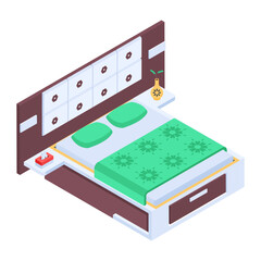 Wall Mural - Pack of Modern Bedrooms Isometric Icons  

