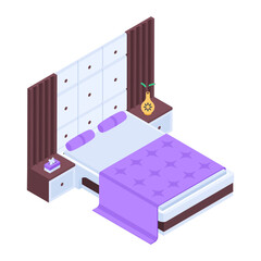 Wall Mural - Pack of Modern Bedrooms Isometric Icons  

