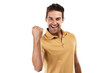 © Bharat Krunal/peopleimages.com - Excited, winning portrait and man with celebration and fist for motivation and success sign. Male person, happy and smile from achievement cheer and winner isolated on a transparent, png background